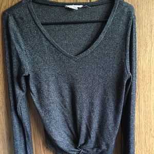 cute gray Long sleeve with knot on the bottom
